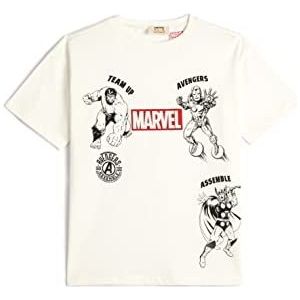 Koton Boys's Marvel Licenced T-shirt met korte mouwen en ronde hals, ecru (010), 4-5 Jaar