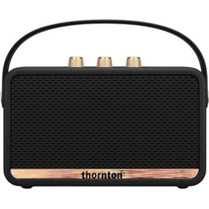 Thornton Flow Bluetooth-luidspreker – Draagbare, draadloze IP67 waterdichte stereoluidspreker, 5 uur afspeeltijd, USB-C-oplaadfunctie, retrodesign met gouden bedieningselementen