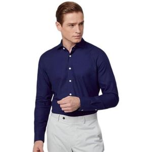 Hackett London Heren Peached Herringbone Shirt, Blauw (zwart), L