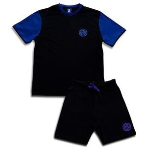 Inter Korte pyjama voor heren, katoen, T-shirt met korte mouwen en shorts, pyjama voor heren, licht katoen, 100% jersey-katoen, zwart en lichtblauw, maat XL, zwart en lichtblauw, XL
