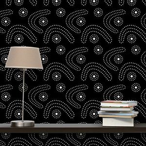 Apalis Vliesbehang donker aborigine stippenpatroon patroon behang breed | vliesbehang wandbehang muurschildering foto 3D fotobehang voor slaapkamer woonkamer keuken | zwart, 98182