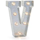 Darice LED metalen letter V, metaal, zilver, 25,5 x 19 x 5 cm