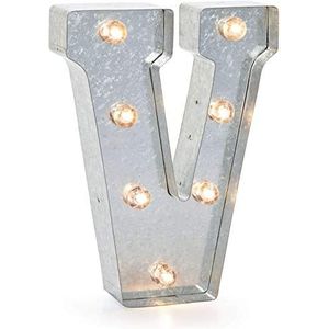 Darice LED metalen letter V, metaal, zilver, 25,5 x 19 x 5 cm