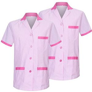 MISEMIYA - 2 stuks - Medisch hemd unisex verpleegster uniform laboratoriumreiniging esthetiek tandarts W820, Roze, L