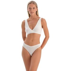 Dagi Off White Fashion Gebreide Non-Wired Regular Micro Modal Dikke Strap Bralette, Off White, S, off-white, S