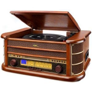 Dual NR 4 nostalgische muziekinstallatie met platenspeler (FM-tuner, MW-radio, CD-RW, MP3, USB, cassette, Aux-In) bruin