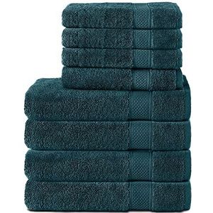 Komfortec Set van 8 handdoeken van 100% katoen, 4 badhanddoeken 70x140 en 4 handdoeken 50x100 cm, badstof, zacht, handdoek, groot, petrol