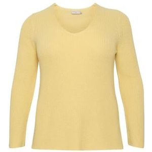 Kaffe Curve Plus-Size damestrui, ronde hals, lange mouwen, regular fit, Mellow Yellow, S grote maten
