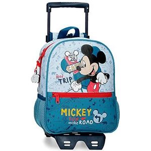 Disney Mickey Road Trip rugzak met trolley, blauw, 23 x 28 x 10 cm, polyester, 6,44 l, Blauw, Mochila Preescolar con Carro, kleuterrugzak met trolley