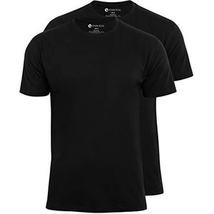 STARK SOUL® T-shirt van 2 stuks, katoen, ronde hals in zwart, wit, grijs gemêleerd en marineblauw, zwart, M