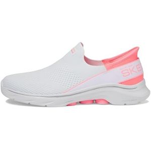 Skechers Dames GO Walk 7 MIA, wit textiel/neon roze trim, 6 UK, Wit Textiel Neon Roze Trim, 39 EU
