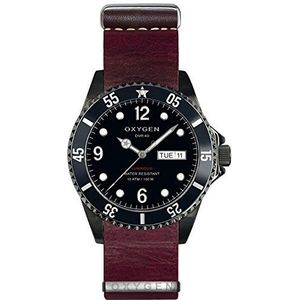 Oxygen Moby Dick Black 40 Heren Quartz Horloge met zwarte wijzerplaat analoog display en paarse lederen band EX-D-MBB-40-NL-PL, Zwart/Paars, Riem