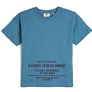 Koton Boys T-shirt met korte mouwen, bedrukt met ronde hals, katoen, blauw (621), 5-6 Jaar
