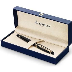 Waterman Expert-vulpen | Glimmend zwart met 23k gouden rand | Medium penpunt | Cadeauverpakking