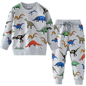 CM-Kid Kledingset jongens sweatshirts broek lange mouwen pullover joggingbroek kinderen outfits 1-7 jaar maat 92-122, 1# Dinosaurus Grijs, 98