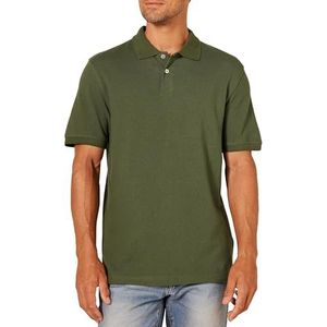 Amazon Essentials Men's Poloshirt van piqué-katoen met slanke pasvorm, Olijfgroen, XS