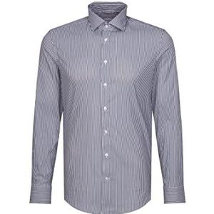 Seidensticker Herenoverhemd - strijkvrij hemd met smalle snit - slim - lange mouwen - kent-kraag - synthetische mix, donkerblauw, 37