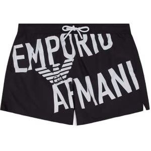 Emporio Armani Swimwear Heren Emporio Armani Bold Boxer Swim Trunks, Black/Oblique Logo, 54, Black/Oblique Logo