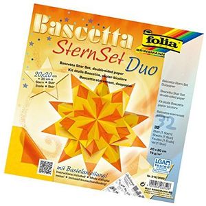folia 314/2020 - knutselset Bascetta Star Duo geel/oranje, 32 vellen, 20 x 20 cm, kant-en-klare grootte van de papieren ster ca. 30 cm, met gedetailleerde handleiding - ideaal voor tijdloze decoratie