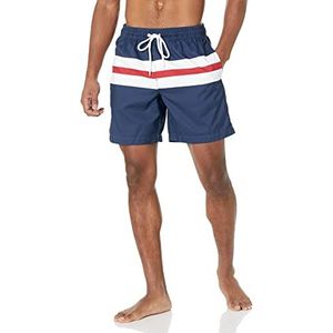 Amazon Essentials Men's Sneldrogende zwembroek met binnenbeenlengte van 18 cm, Marineblauw Rood Wit Streep, L