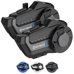 Moman H2 Motorhelm, intercomsysteem communicatiesysteem, 1000 m, met DSP en CVC ruisonderdrukking, intercom-headset-helm voor motorfiets, 2 stuks, zwart