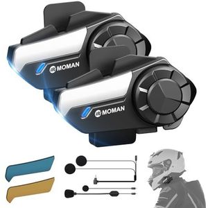 Moman H2 Motorhelm, intercomsysteem communicatiesysteem, 1000 m, met DSP en CVC ruisonderdrukking, intercom-headset-helm voor motorfiets, 2 stuks, zwart
