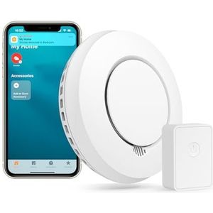 Meross Rookmelder met wifi, 3 stuks, met hub, werkt met Apple HomeKit geschikt voor de slaapkamer, brandmelder met mute-functie en zelftestfunctie, getest volgens DIN EN 14604