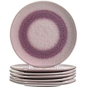 Leonardo Matera 018570 Keramische borden, 6-delige set, vaatwasmachinebestendig dinerborden met glazuur, 6 ronde stenen borden roze, Ø 22,5 cm