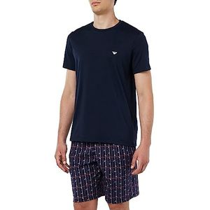 Emporio Armani Heren T-shirt en Bermuda Korte Pyjama Set Pyjama, Controle+adelaars/Marine, M