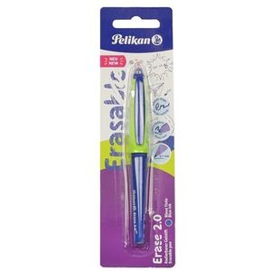 Pelikan Erase 2.0 Ergonomische uitwisbare balpen, blauwe inkt, voor rechts- en linkshandigen, voor school, M-punt, reserveonderdeel inbegrepen, navulbaar