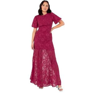 Anaya with Love Maxi-jurk voor dames, ronde hals, pofmouwen, chiffon, sleutelgat-rug, Empire Line Floral Jacquard Wedding Guest Evening dames, Kersen., 30 NL