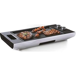 Venga! VG GR 3010 Teppanyaki/Plancha-grill met instelbare temperatuur en anti-aanbaklaag van hoge kwaliteit, 1600 W - Zwart/Zilver