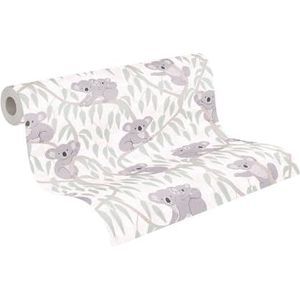 Kinderkamerbehang Lilly & Luis by A.S. Création: effen vliesbehang met koala design, 10,05 m x 0,53 m: beige, crème, groen: made in Germany: 771341