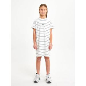 LTB Jeans Meisjes T-shirt-jurk Socaka - casual jurk van 100% katoen crew hals knielange in meerkleurig - maat 128 cm, Witte Navy Stripes 6916, 128 cm