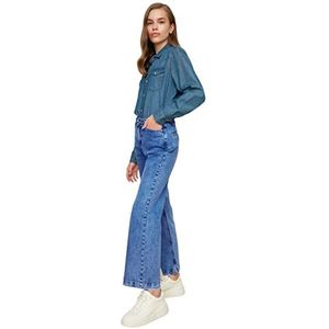 Trendyol Vrouwen bescheiden normale taille wijde pijpen rechte jeans, Blauw, 66