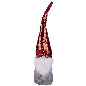 Villa d'Este Home Tivoli Dwerg Kerstmis H. 55 cm, hoed pailletten, Xmas Trendy, rood + grijs, medium