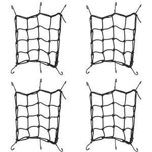 Relaxdays bagagenet motor & fiets, set van 4, 25 x 25 cm, 6 haakjes, elastisch net voor fietsmand & bagagedrager, zwart