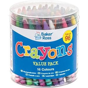 Baker Ross AV257 Chunky Wax Crayons-Pack van 96, Value Tub of Kids Arts and Crafts School klas benodigdheden, gesorteerd