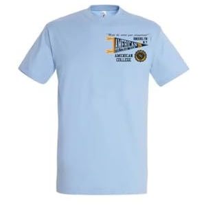AMERICAN COLLEGE USA T-shirts met korte mouwen voor dames en heren, Hemelsblauw, M