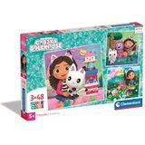 Clementoni - 25295 - Supercolor Puzzel - Gabby'S Dollhouse - 3x48 Stukjes, Kinderpuzzels, 5-7 Jaar, Gemaakt in Italië