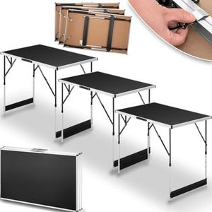 BAKAJI Set van 3 multifunctionele klaptafels voor buiten, tafels met 4 verstelbare hoogtes en draaggreep, verstelbare campingtafel voor picknick, outdoor, camping, draagvermogen 30 kg (zwart)