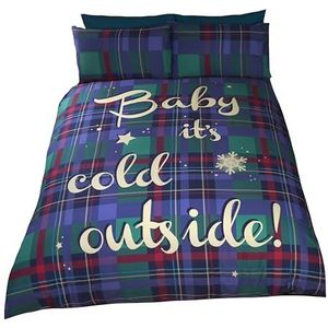 Baby het is koud buiten Tartan Geruit Quilt Dekbedovertrek en 2 Kussensloop Beddengoed Set, Blauw, Dubbel