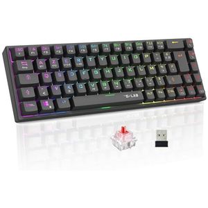 The G-Lab - Keyz Titanium WL – draadloos gamingtoetsenbord 65% AZERTY – mechanisch toetsenbord, rode schakelaar, RGB 100% aanpasbaar, programmeerbare macro's, draadloos gamer-toetsenbord, pc, PS4,