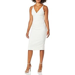 Dress the Population Lyla effen mouwloze getailleerde midi-schede jurk voor dames, Gebroken Wit, L