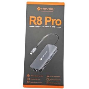 NOVOO Adapter USB C naar HDMI, 8-in-1 hub USB C naar Gigabit Ethernet, HDMI 4K @60Hz, USB A X 3, 100W PD, SD/TF Multiport Dock voor MacBook Air/Pro, Lenovo, Surface, Galaxy