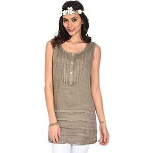 Damesjurk, 100% linnen, gemaakt in Italië, korte jurk met Tunesische kraag en ruches kousen, linnen, maat: XL, Linnen, XL