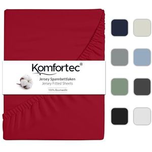 Komfortec Jersey Stretch Hoeslaken 180x200 cm - 30cm Matrasdikte- Rondom Elastiek - 100% Katoen - Rood