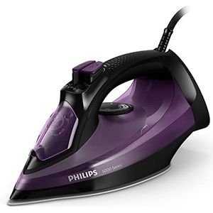 Philips 5000 Series Stoomstrijkijzer - 2400 W, 45 g/min Continue Stoom, Stoomstoot van 180 g, Verticaal Stomen, SteamGlide Plus-Zoolplaat, Zwart/Paars (DST5030/80)