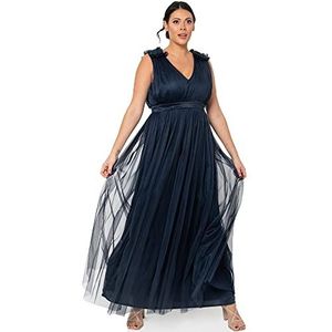 Maya Deluxe Maxi-jurk met ruches, schouderdetail, bruidsmeisjesjurk voor dames, Marineblauw, 52 NL