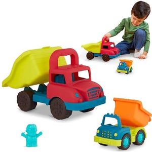 B. toys 2 kieptrucks, groot en klein, met figuur, kinderauto, speelgoed, outdoor, zandbak, zandspeelgoed, voertuigen voor meisjes en jongens vanaf 1 jaar